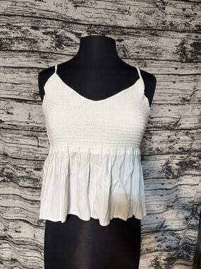 American Eagle Outfitters White Smocked Peplum Cami